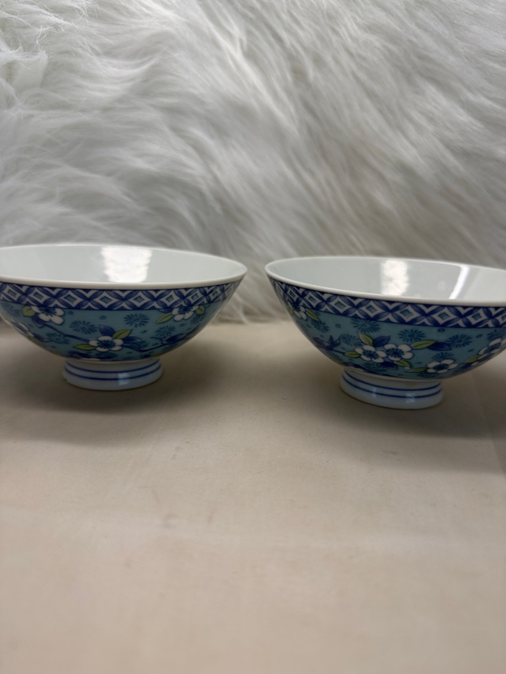 Blue Floral Porcelain Rice Bowls - Set of 2